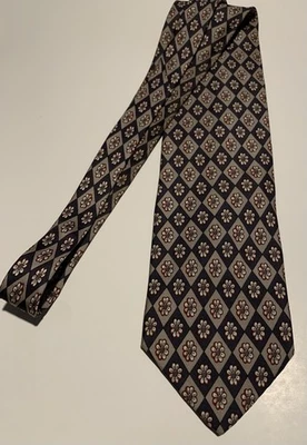 Corbata de seda Vito Ruffolo - patrón floral de diamantes, hecha a mano en Italia, vintage Foto 1 de 4