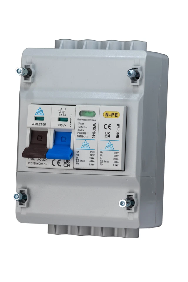 WCED 100A 2 Pole Main Switch Meter Supply Isolator Surge Protector WEC440SP