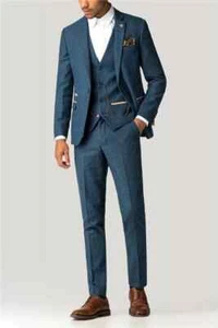 Abito uomo blu a quadri spina di pesce tweed vintage check ufficio smoking abito da sposa - Foto 1 di 11