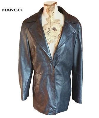 MANGO MNG 100% Real Lamb Leather Womens Jacket UK Size L Soft Genuine Leather - Image 1 of 4