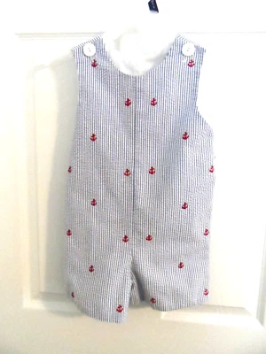 Kelly's Kids Blue/white Seersucker Embroidered Anchors Romper Size 3 - Image 1 of 4