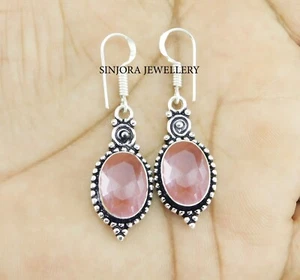 Pendientes colgantes/gotas hechos a mano de plata de ley 925 con piedras preciosas de Morganita 1,50" - Imagen 1 de 4