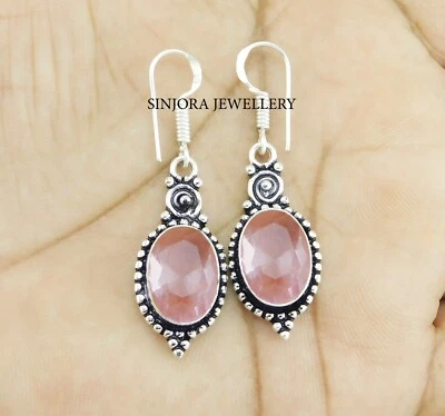 Morganite Gemstone 925 sterling silver handmade Dangle/Drop Earrings 1.50" - Image 1 of 4