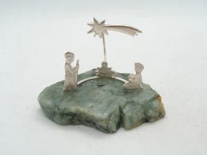 925 Silver Nativity Scene on Natural EMERALD Root - Nativity - Crib - - Picture 1 of 5