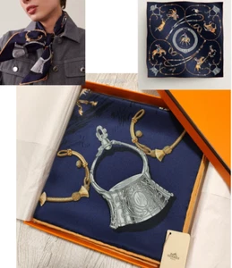 Unused w/box HERMES Carre 70 pampa 26in Silk Scarf 66cm Navy blue 2023AW - Picture 1 of 24