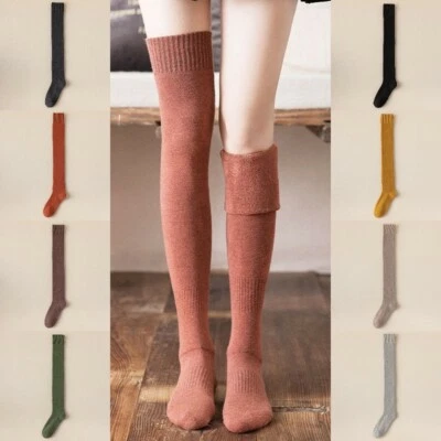 Mädchen Lange Socken Strümpfe Japanisch Gestrickt Beinwärmer Überknie Solid - Bild 1 von 4