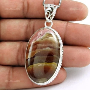 Ovalado Corazón Chakra Rodocrosita Piedra Plata de Ley Hermana Étnico Colgante - Imagen 1 de 5
