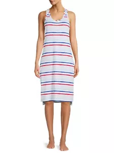 SECRET TREASURES RED BLUE STRIPE RACER BACK MIDI POCKETS NIGHTGOWN DRESS 2X  - Picture 1 of 6