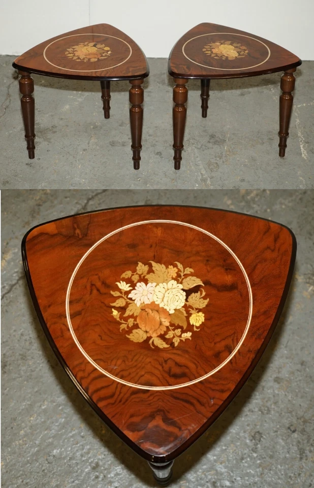 FINE PAIR OF ITALIAN BURR WALNUT MARQUETRY INLAID SIDE END LAMP WINE TABLES - Image 1 of 4