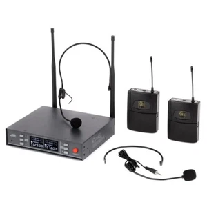 Wireless Microphones System Dual Hypercardioid Headset Mic 200 UHF Channel - Picture 1 of 6
