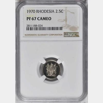 1970 Rhodesia 2 1/2 Cents, NGC Proof 67 Cameo, Superb, Zimbabwe, Southern - Image 1 of 3