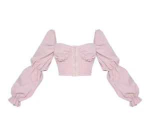 Top Prettylittlething Rose coppa increspata gancio occhiello taglia 8 nuovo con etichette corsetto Fairy Core - Foto 1 di 11