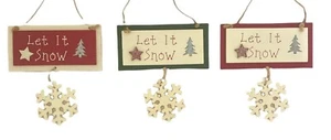 Let it Snow Glittery Snowflake 2 Piece Shabby Chic Christmas Decoration Sign - Picture 1 of 4