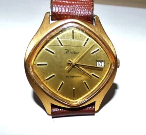 Heika Herren Armbanduhr Automatic Date Gold Plaque 35mm 1970er Discu-Safe 20469 - Bild 1 von 8