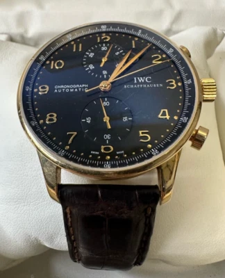 IWC Portuguese Chronograph Solid 18kt Rose Gold Black/Blue Dial 41mm IW371482 - Image 1 of 4