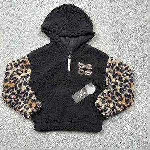 Girls Sweatshirt Small 4 bebe Long Sleeve Hooded Black Logo Fuzzy Fleece NWT - Picture 1 of 9