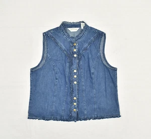 Orvis Women's Denim Button Up Blouse Sleeveless Solid Cotton Blue Size 16 - Picture 1 of 8