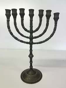 ANTIQUE SEVEN ARM MENORAH BRASS JUDAICA - Picture 1 of 4