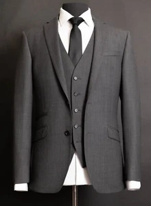 Tom Percy Men's Three Piece Suit Grey Birdseye Wool 42R W36 L31 - Picture 1 of 15