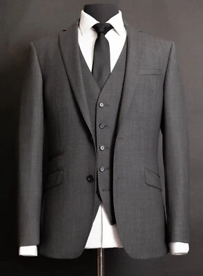 Tom Percy Men's Three Piece Suit Grey Birdseye Wool 44R W38 L31 RRP £369.99 - Image 1 of 4