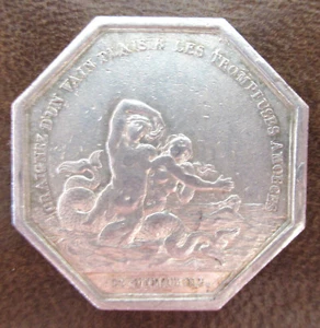 FRANCE-c. 1820- MERMAIDS -EVE HOLDING A SNAKE - SILVER - VERY RARE - Picture 1 of 2