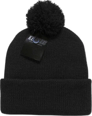 Gorro de invierno negro liso puño ancho tejido estilo pompón por KB ETHOS Foto 1 de 3