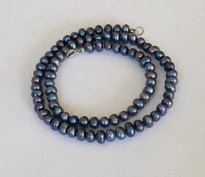 925 Sterlingsilber 7 mm schwarze Süßwasserperlen Halskette 17 Zoll - Bild 1 von 15