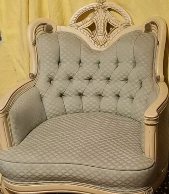 Silla rococó provincial francesa vintage blanca azul Foto 1 de 4