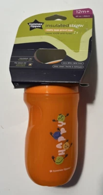 Taza de paja aislada Tommee Tippee - a prueba de fugas - 12+ meses - naranja/FELIZ Foto 1 de 4