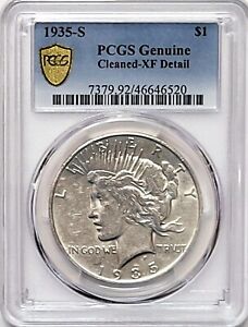 1935 S Peace Dollar 4 Rays Silver Coin - PCGS XF Details 