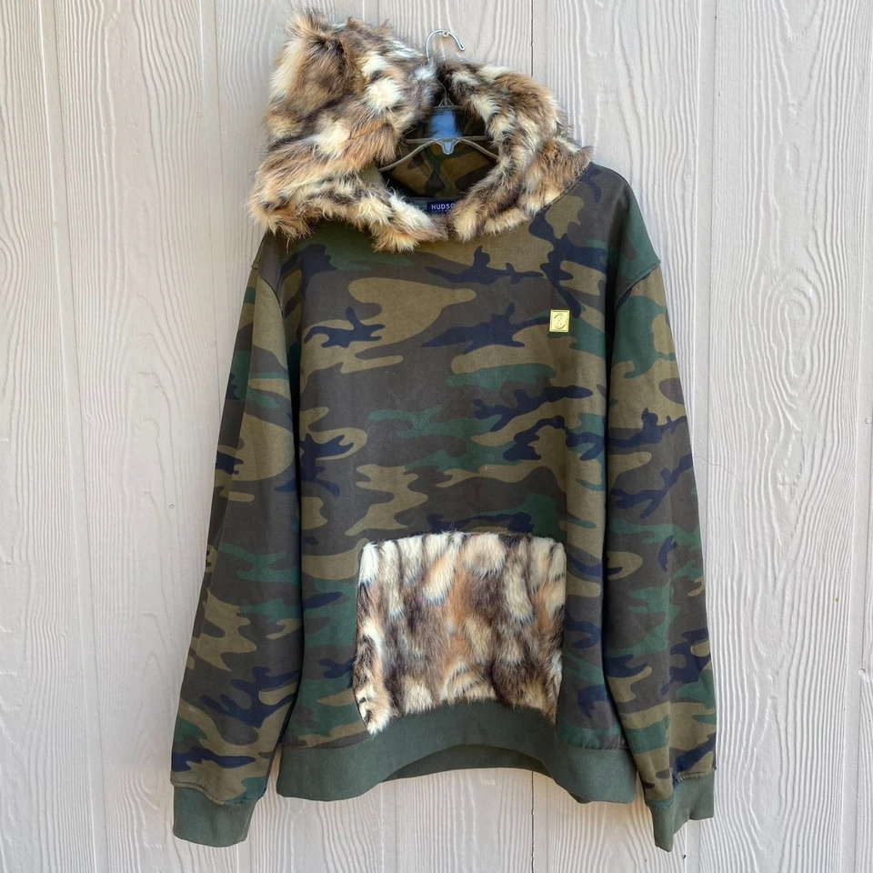 Hudson 外套连帽衫男式 3XL 迷彩人造毛皮装饰街头服饰阅读 — 第 1/4 张图片