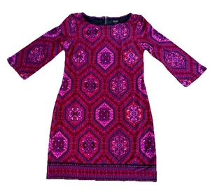 LAUNDRY BY SHELLI SEGAL WOMEN'S BOAT NECK 3/4 SLEEVE PRINT T-BODY DRESS M - Picture 1 of 9