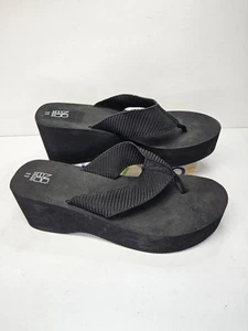 No Boundaries Platform Wedge Flip Flop Sandals 10 Black NWOT - Picture 1 of 7