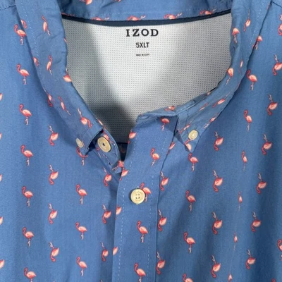 IZOD 衬衫男式 5XLT 水蓝色火烈鸟印花短袖纽扣口袋 — 第 1/4 张图片