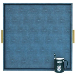 HofferRuffer Extra Large Square Serving Tray, Elegant Faux Leather Ottoman Tr... - Picture 1 of 9