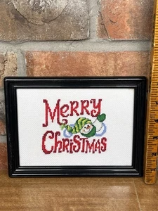 Cross Stitch Christmas Decoration Ornament Framed Merry Frosty Snowman Handmade - Picture 1 of 4