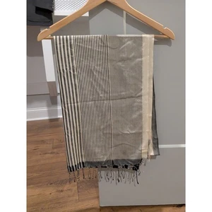 Neeru Kumar Striped Silk Scarf, Woven Stripe Pattern, Tassel Fringe - Picture 1 of 4