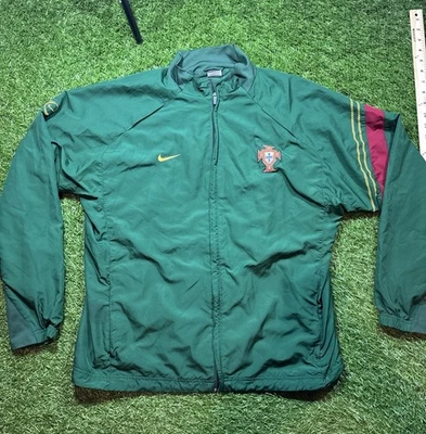 Rare Vintage Portugal Nike Soccer Windbreaker Jacket Training Green Mens XL — 第 1/4 张图片