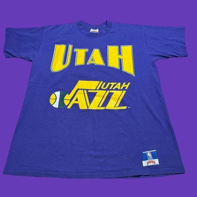 NBA Utah Jazz Vintage Nutmeg Mills Mens T Shirt XL 90s Purple Short Sleeve - Image 1 of 4