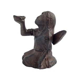 Cast Iron Fairy Figurine Sitting Angel Bird on Hand Garden Shelf Sitter Statue - Picture 1 of 5