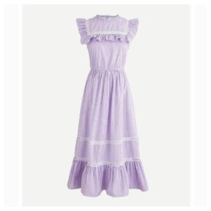 Vestido para mujer J Crew con volantes en capas algodón lavanda rayas púrpura talla XL - Imagen 1 de 6