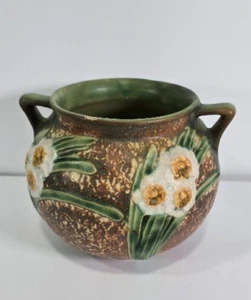 Roseville Keramik 5" Jonquil Muster braune Keramik Squat Vase 1930er - Bild 1 von 8