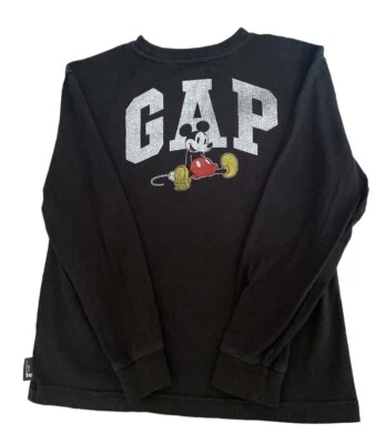 Gap Disney Mickey Tee Arch Logo True Black Long Sleeve Crewneck Boys Large - Image 1 of 4