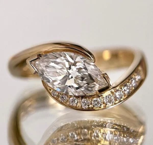 2.00 CT Marquise Cut Lab Grown Diamond East West Engagement Ring 14K Yellow Gold - Picture 1 of 12
