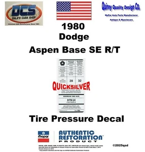 1980 Dodge Aspen Base SE R/T D78x14 Tire Pressure Decal 4014901 New MoPar USA - Picture 1 of 2