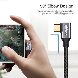 L Angled Type C USB 3.1 PD Braided Cable Data Super Fast Charging Cord 100W 5A - Picture 1 of 12
