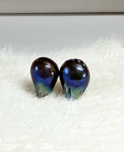 AAAAA+ Natürliche 12*16 mm Südsee Pfau Grün Schwarz Barock Perlen Ohrring-Y - Bild 1 von 8
