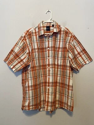 Kani Gold Red & White Plaid Short Sleeve Button Up Cotton Pockets Men's XL - Image 1 of 4
