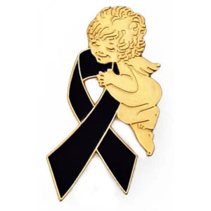PinMart's Black Awareness Ribbon Religious Spiritual Angel Enamel Lapel Pin - Picture 1 of 1