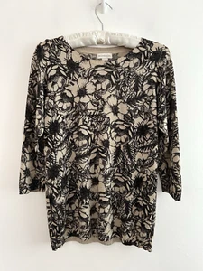 Monsoon Jumper Women’s Metallic Floral Beige & Black 3/4 Sleeves Floral Size 16 - Picture 1 of 7